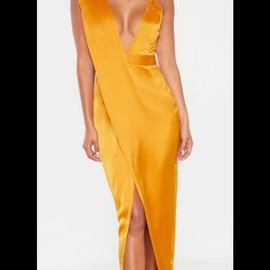 Mustard Asymmetric Drape Detail Maxi Dress